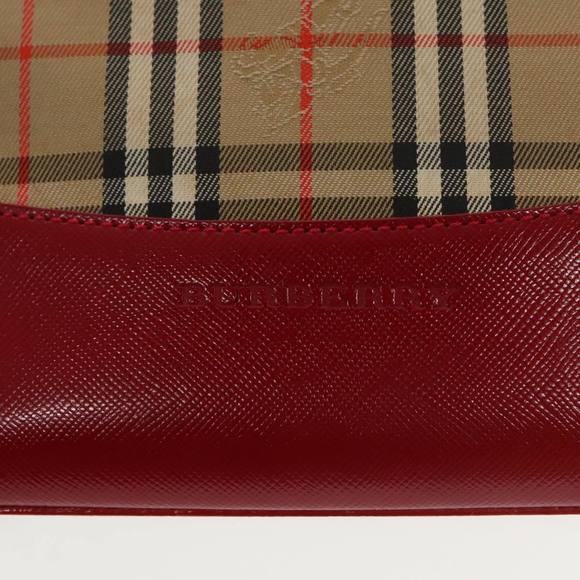BURBERRY Nova Check Hand Bag Canvas  Leather Beige Red Auth 102476 - Picture 14 of 16